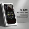 Черный стеклянный чехол для телефона с кошкой, подходящий для Samsung Galaxy S26 S25 S24 S23 S22 S20 FE/Ultra/Plus, противоударная задняя крышка