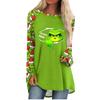 Women's Fashion Casual Long Sleeve Christmas Print Round Neck Pullover Top Blouse