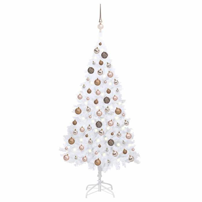 Maison Exclusive - Arbre de Noël artificiel pré-éclairé et boules blanc 150 cm PVC