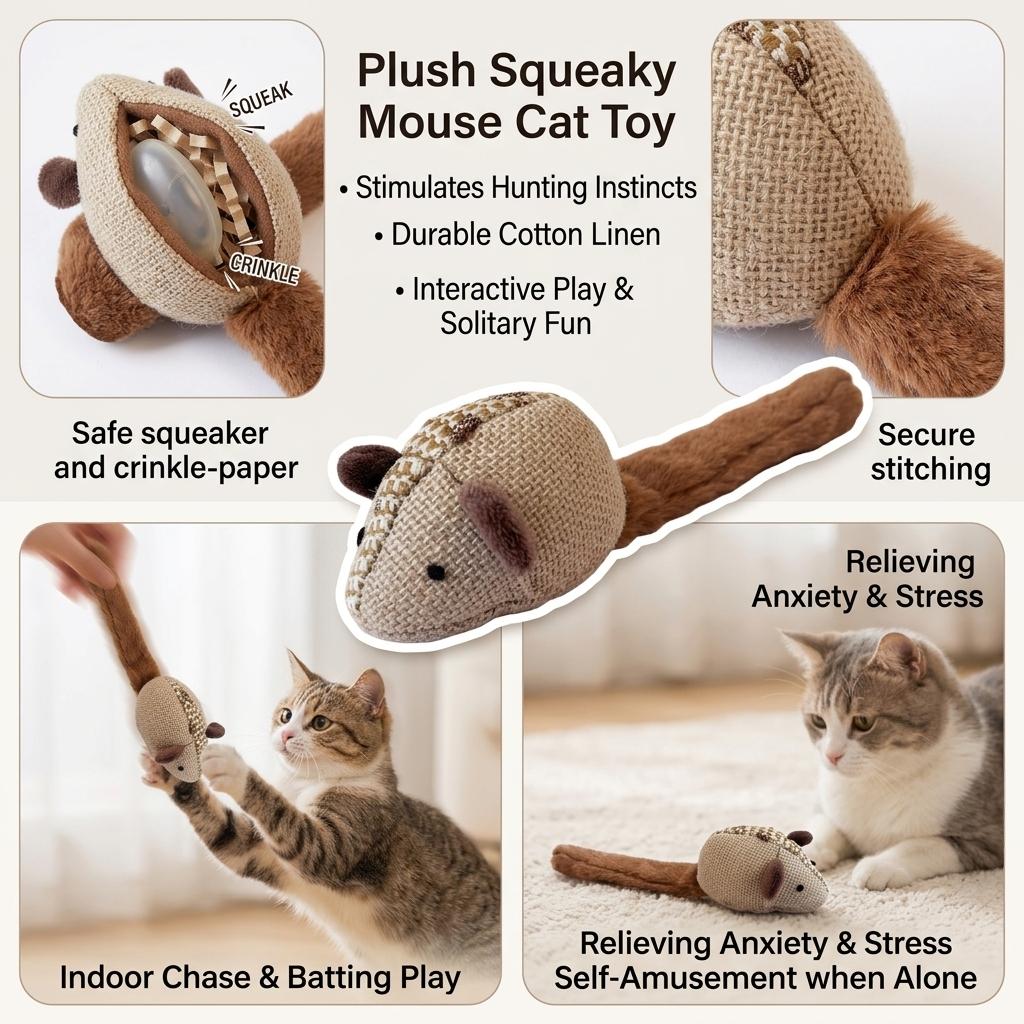 Cat Plush Sounding Mouse Toy for Indoor Outdoor Interactive Play