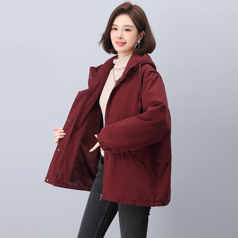 Women's 2024 Winter Fleece-Lined Thick Cotton Parka - Korean Style, Loose Fit for Mid-Aged Moms