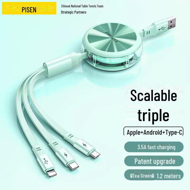 PISEN 3.5A Кабель для быстрой зарядки, выдвижной, 3-в-1