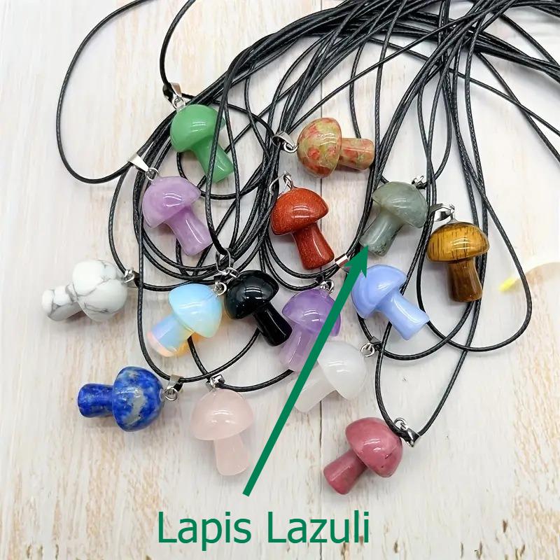 Mushroom necklace, handmade leather rope, colorful, crystal mushroom collarbone chain, bohemian style