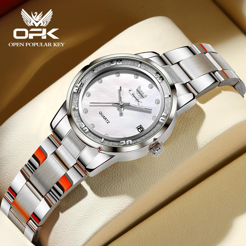 OPK Fashion Luxury Quartz Watch For Women Zircon Scales Ladies Waterproof Luminous Calendar Women's Watches