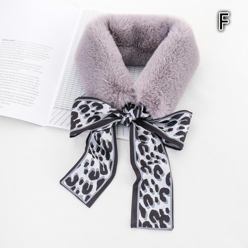 Women Elegant Faux Fur Scarf Plush Leopard Winter Warm Vintage Fluffy Collar Wrap