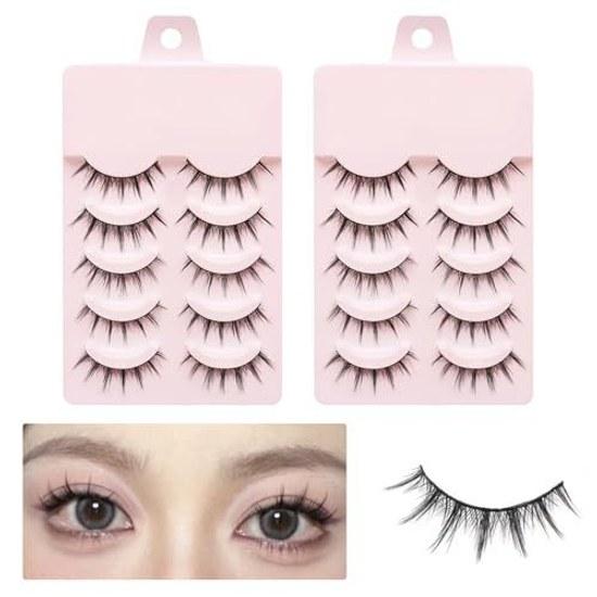False eyelashes 10 pairs set 2 packs included natural eye look 009 little devil style transparent band lightweight feel clear cluster effect easy