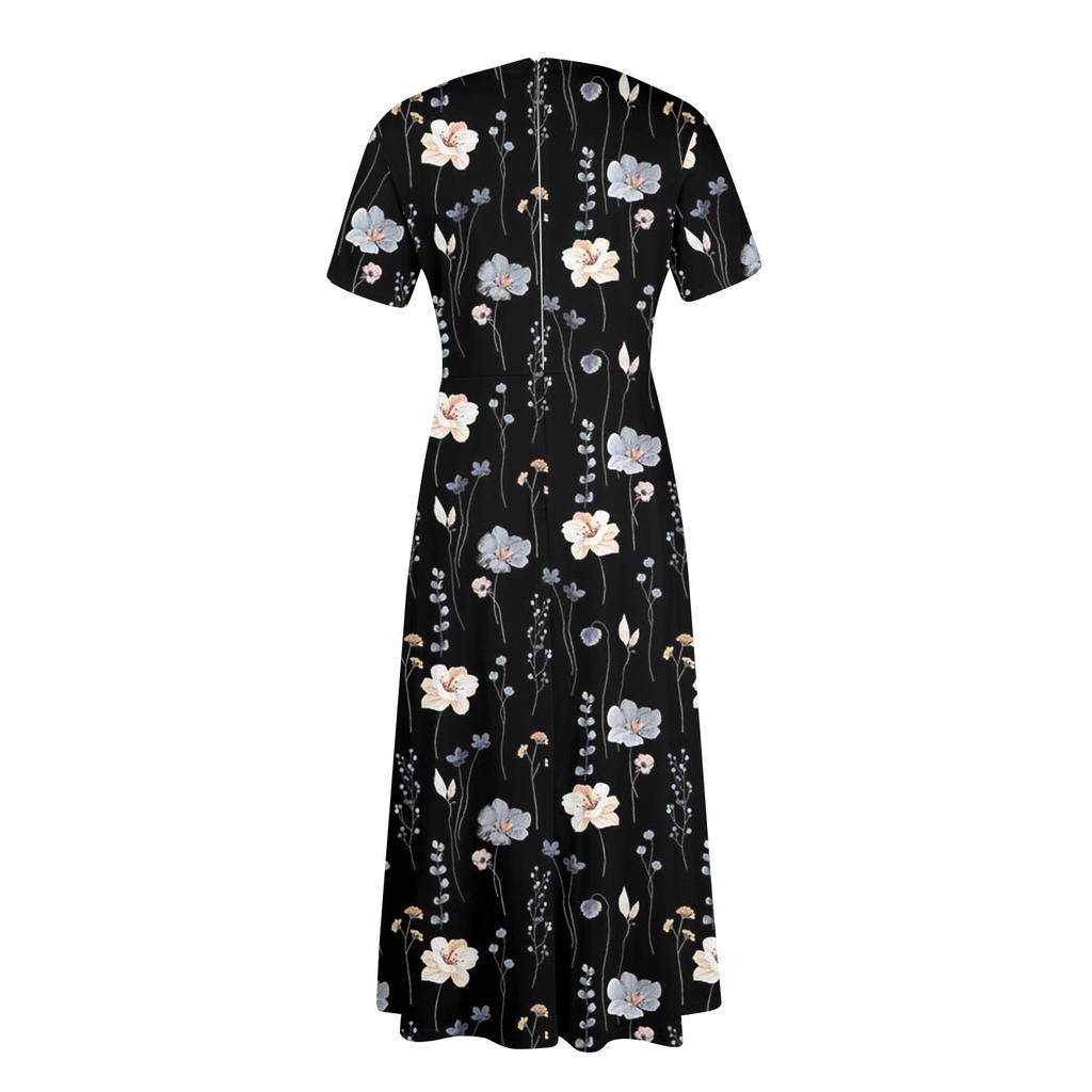 Женское повседневное модное свободное платье большого размера с принтом, круглым вырезом и короткими рукавами, карманными бретелями