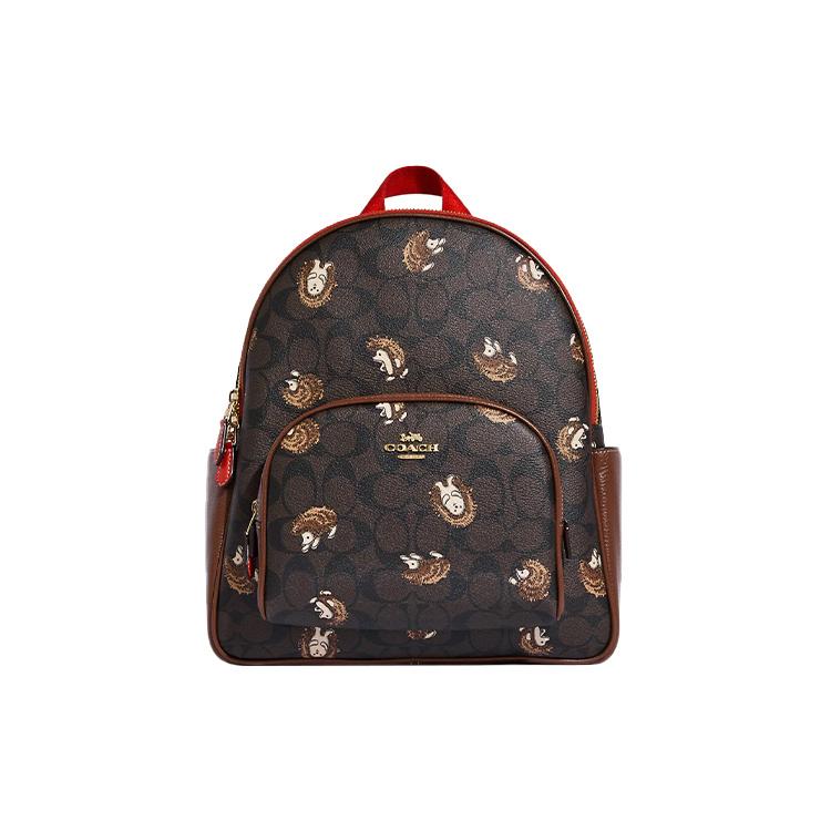 COACH Court Signature Coated Canvas With Refined Pebbled Leather Backpack Large Women's Brown & Black CC429-IMOSN