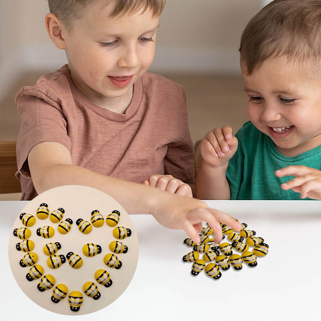 100 Wooden Mini Bees Craft Decoration for DIY Scrapbooking Party Home Wreath Decor,Flatback Self-Adhesive Embellishments