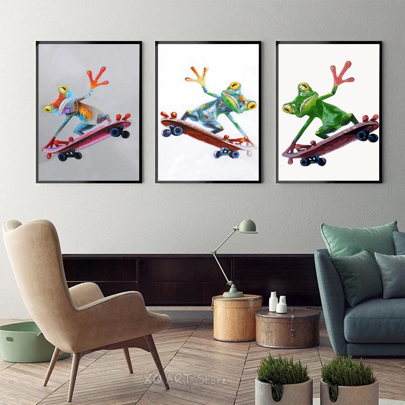 Симпатичная лягушка, граффити, художественная картина на холсте, абстрактные постеры с животными и принты на холсте, настенная художественная картина для дома, Декор в гостиную