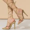 Rhinestone Cross Strips Sandals Women High Heels Pumps Stiletto Pointed Toe Pu Leather Gold Slingback Dress Party Shoes