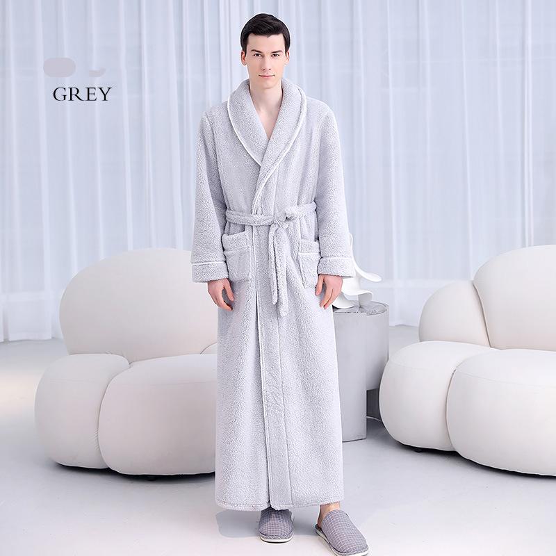 Халат для отдыха Простой утолщенный и удлиненный банный халат из хлопка и фланели «Шу» для пар, увеличенный размер, удобный и элегантный плюшевый банный халат