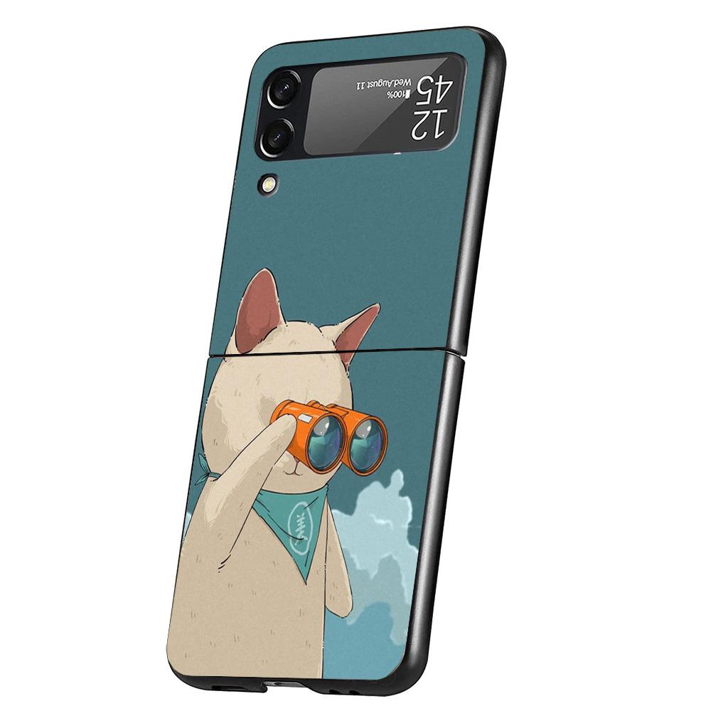 Cute Cartoon Lucky Cats Cover Phone Case For Samsung Galaxy Z Flip 7 6 5 4 3 5G Flip7 Flip6 Flip5 Flip4 Flip3 Black Fundas Shell