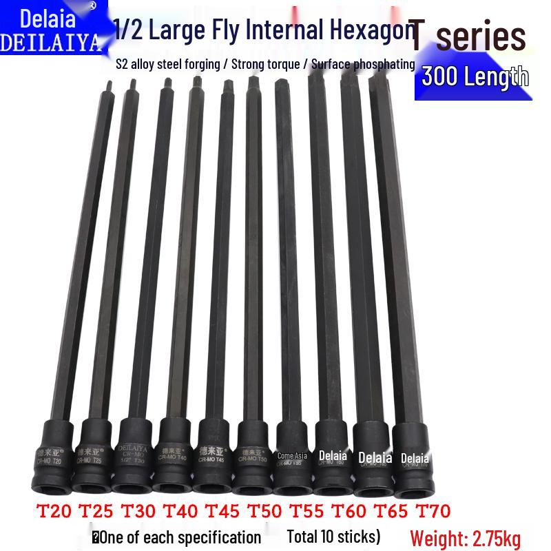 Набор шестигранных торцевых головок 1/2 дюйма с битами Torx, шлицевыми T30, внутренним шестигранником T40, внутренним T45 и трещоткой с удлинителем, 6-гранной