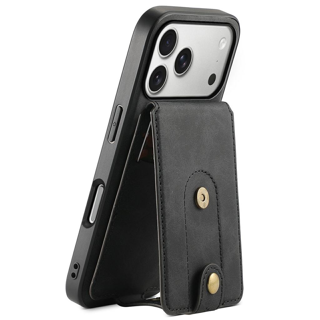 DENIOR D14 For iPhone 17 Pro Magnetic Case with Detachable Card Holder Kickstand PU+TPU+PC Phone Cover