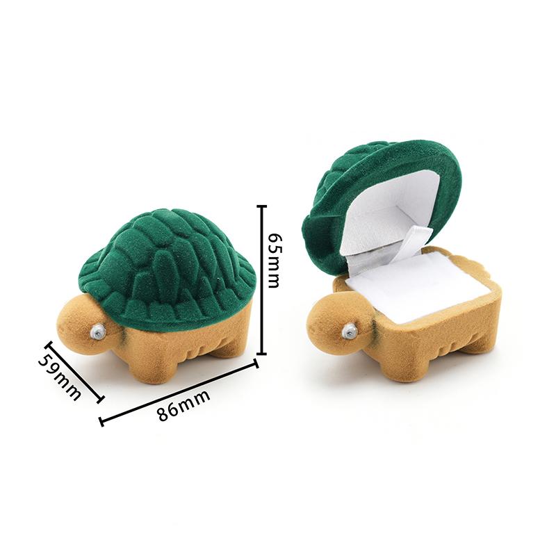 Кольцо-коробка в виде зеленой черепахи, милая форма животного, мини-флокированная шкатулка для украшений, забавная шуточная подарочная коробка для девушки