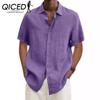Летняя рубашка поло с воротником-стойкой из хлопка и льна, однотонная мужская рубашка Tide