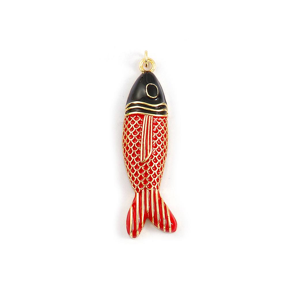 Doreen Box 1 PC Brass Fish Pendants 18K Gold Plated Enamel Fish Animal Ocean Jewelry Charms for Necklace Findings 5.6cm x 1.5cm