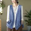 Этнический стиль Женский хлопковый жилет с ажурным узором Однобортный тонкий кружевной жилет Летний свободный кардиган Жилет Верхняя одежда