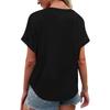 Women's Fashionable Casual Short Sleeved Solid Color V-neck Button Top