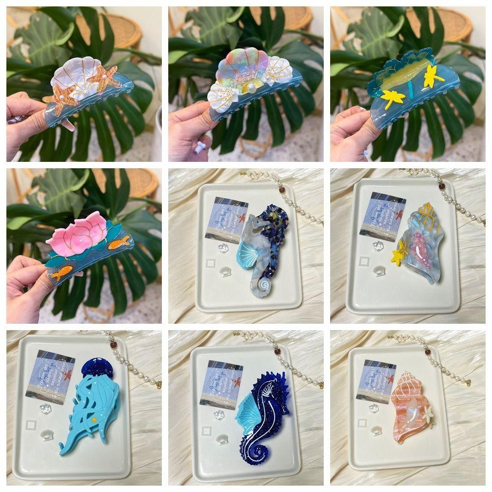 Acetic Acid Ocean Series Hair Claw Korean Style Geometry Shark Clip Shell Hair Claw Vacation