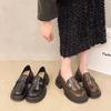 Round Head Versatile Retro Black Platform Small Leather Shoes Women's 2025 New Autumn French Thick Heel One-pedal Loafers