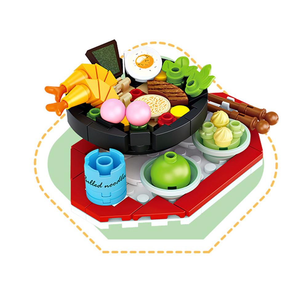 6 Box Food Building Blocks Toys Kids Pretend Play Hot Pot Steak Sushi Roast Duck Hamburger Building Blocks