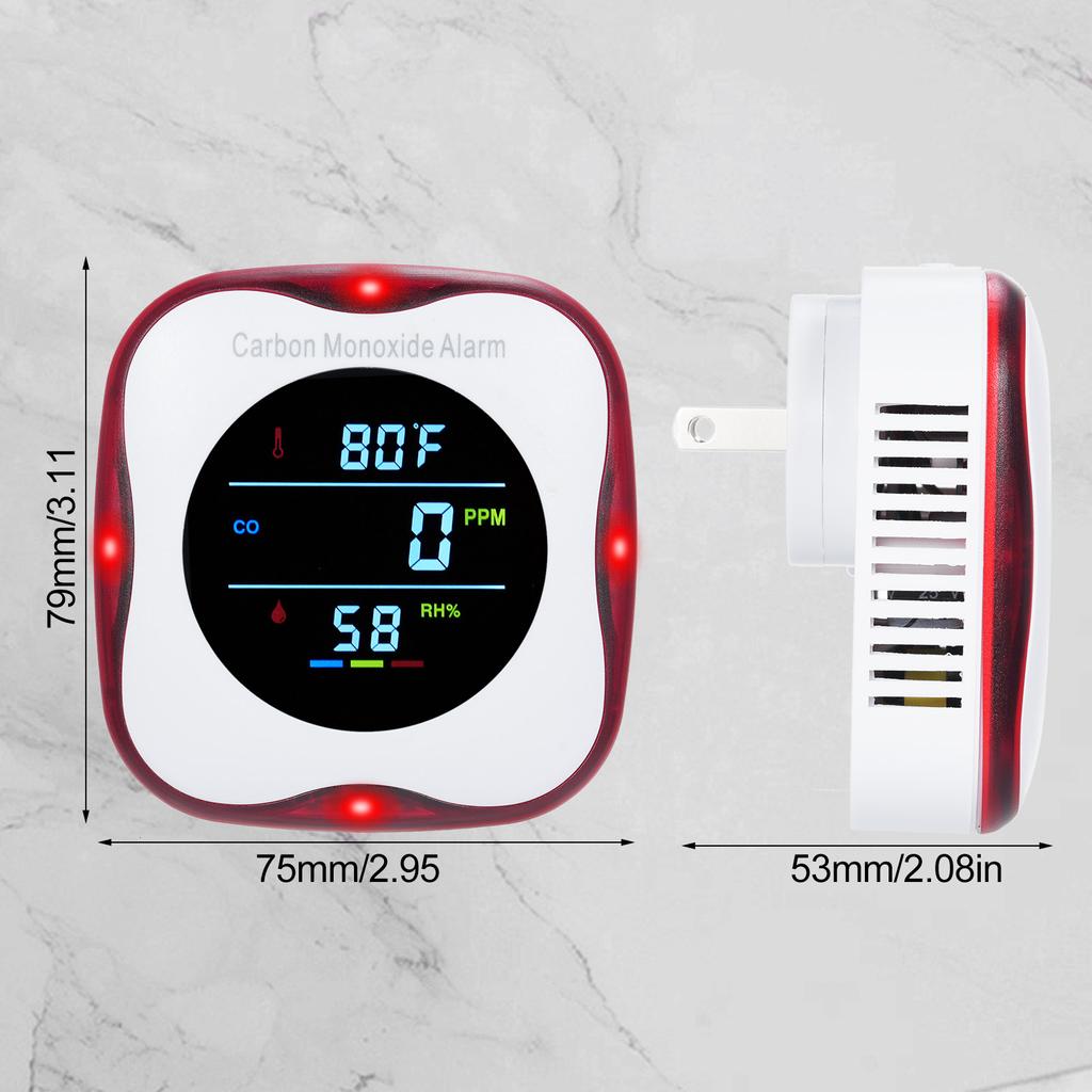 Carbon Monoxide Detectors Plug In Wall 3in1 CO Detector Humidity Temperature Meter with LCD
