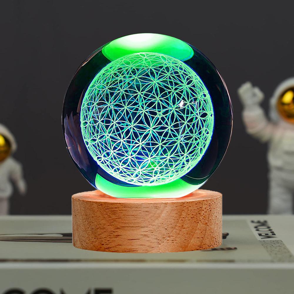 1 шт. 3D лазерная гравировка Цветок Жизни Хрустальный Шар RGB 16 Цветов Ночная Подсветка Чакра Исцеление Сетка Цветочный Шар Духовный Подарок