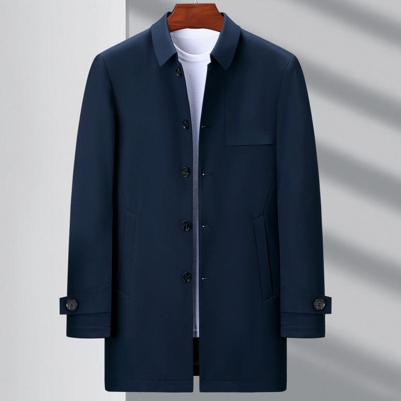 Высококачественная ветровка средней длины из шелка тутового дерева для мужчин, новая куртка в деловом стиле с тонкими лацканами на осень