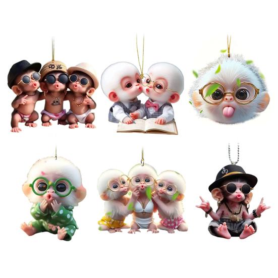 Monkey Car Hanging Pendants Acrylic 2D Car Charms for Backpack Keychain Cute Rearview Mirror Decoration Christmas Gift for Friends