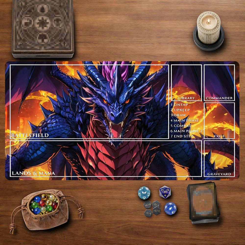 Purple Void Galaxy Dragon TCG Playmat 35X60CM Magic Card Battle Mat Non‑Slip Durable Stitched Edge Large Tabletop Playmat