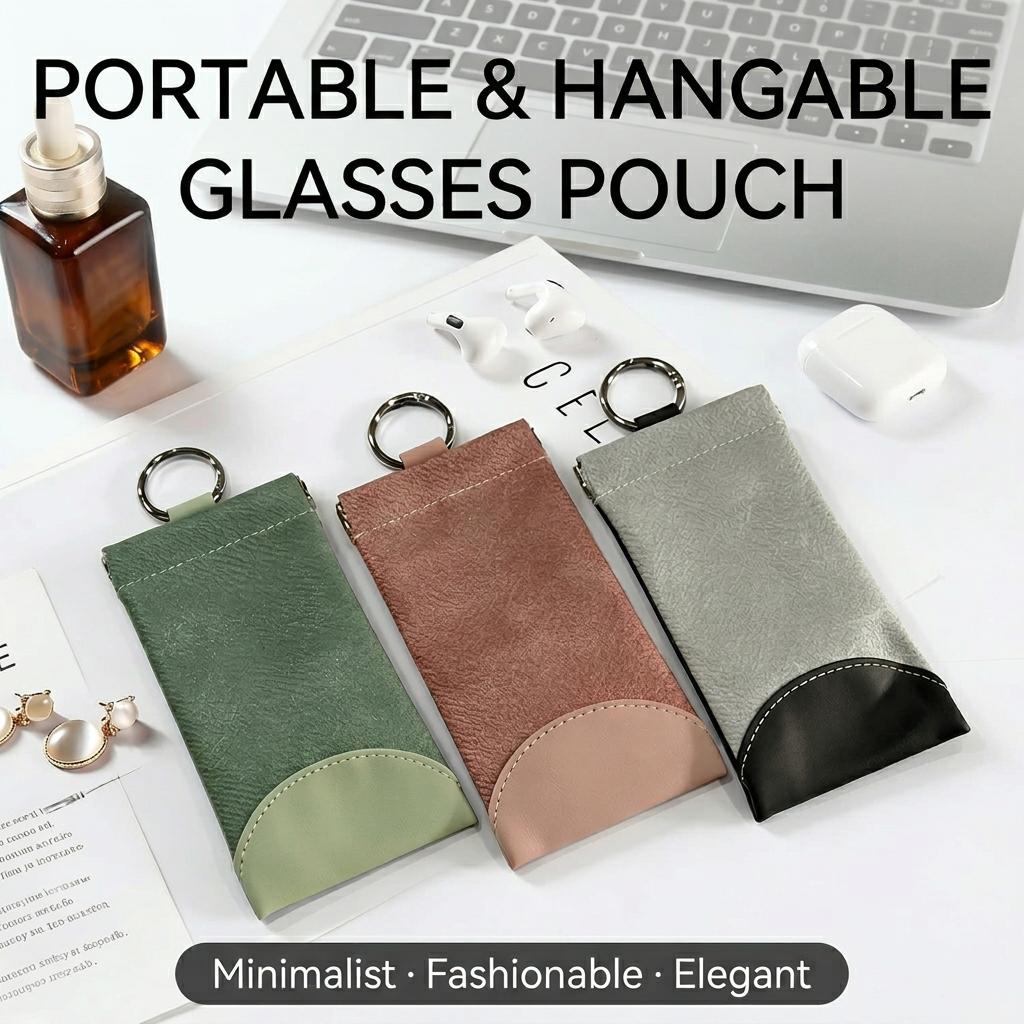Eyeglasses Pouch Anti-Pressure Pull-Out Eyewear Bag Hangable Glasses Case Hangable Fish Scale Leather Glasses Bag For Daily