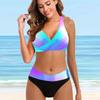 Женские купальники, бикини, комплект из 2 предметов, купальник с открытой спиной и лямкой на шее, пляжная одежда, фиолетовый купальный костюм с градиентным принтом