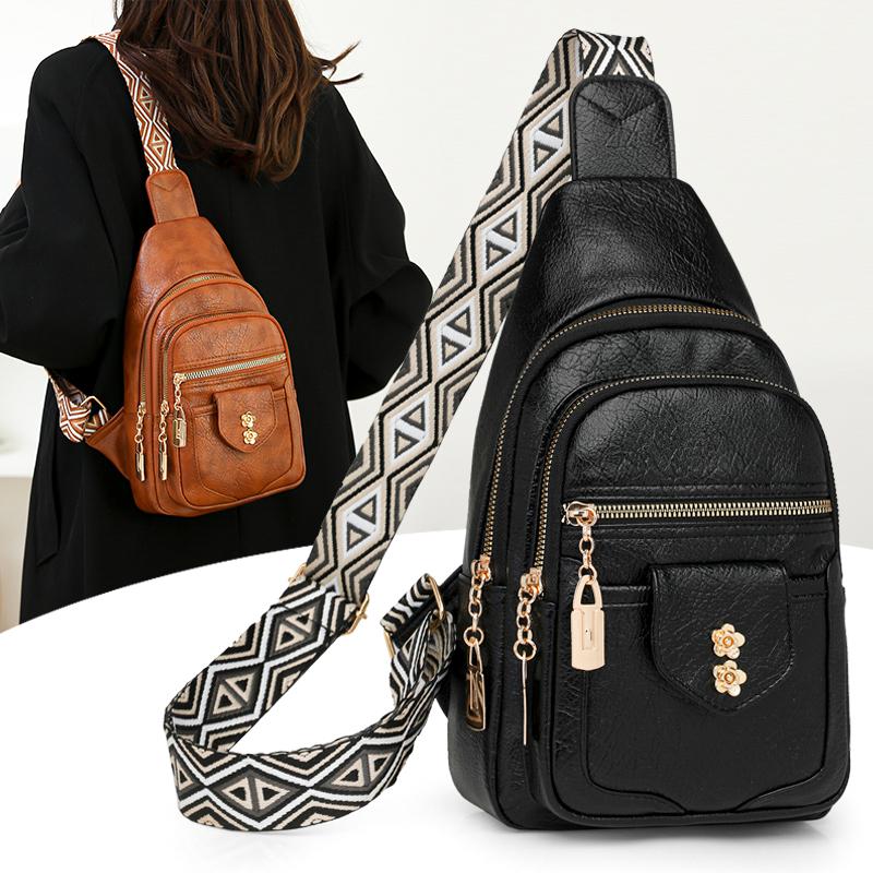 Женская нагрудная сумка, винтажная сумка через плечо из ПУ, многофункциональная сумка через плечо