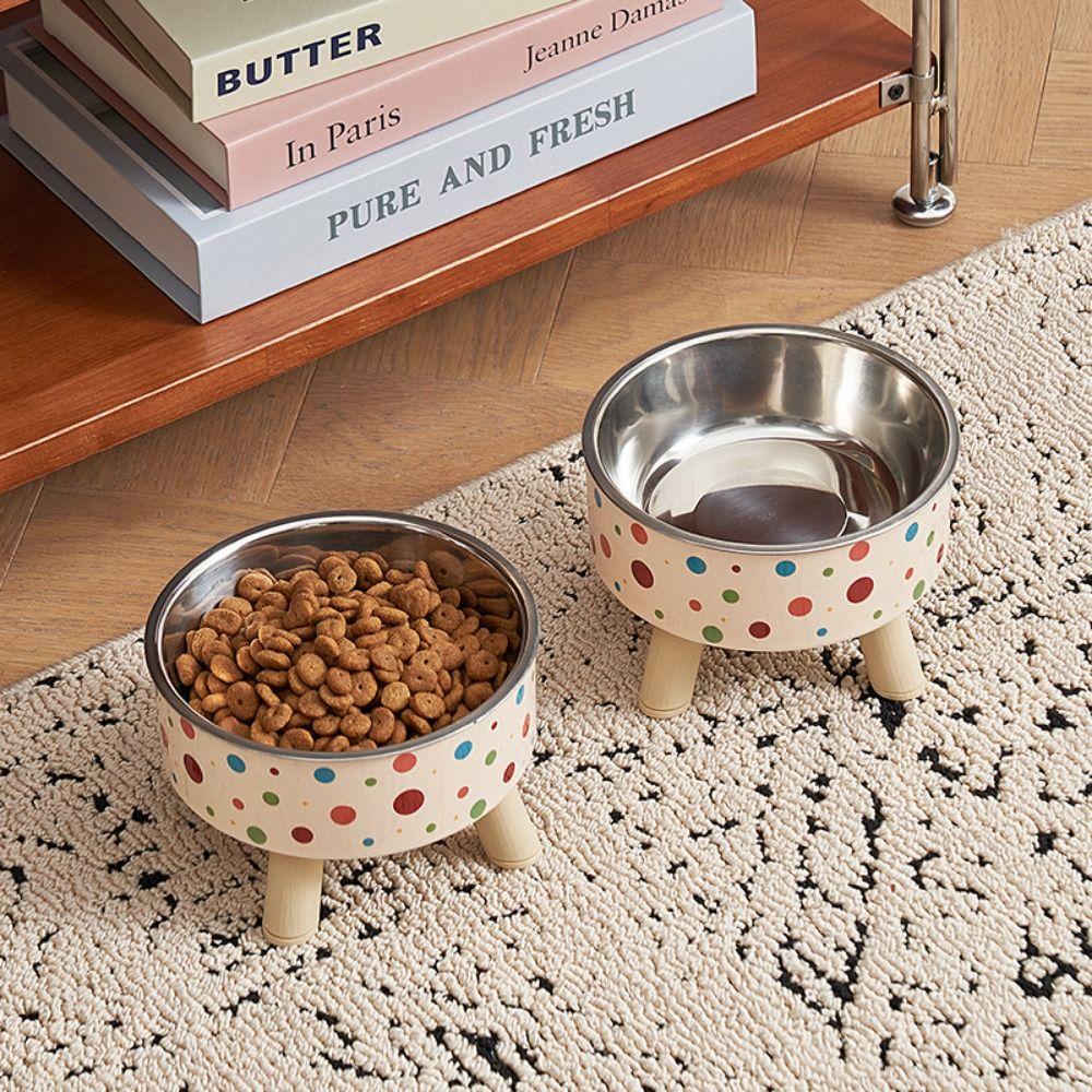 Миска для кошачьего корма с узором в горошек, нескользящая, контейнер для воды, миска для кормления питомца, зоотовары