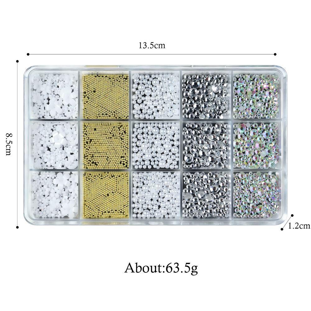 15Grids/Box Resin Nail Rhinestones Mixed Bowknot Pearl Heart Nail Art Decorations DIY
