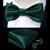 Men's Adjustable Self Tied Bowtie Solid Color Teal Green Bowtie Silk Hanky Cufflinks for Party Wedding