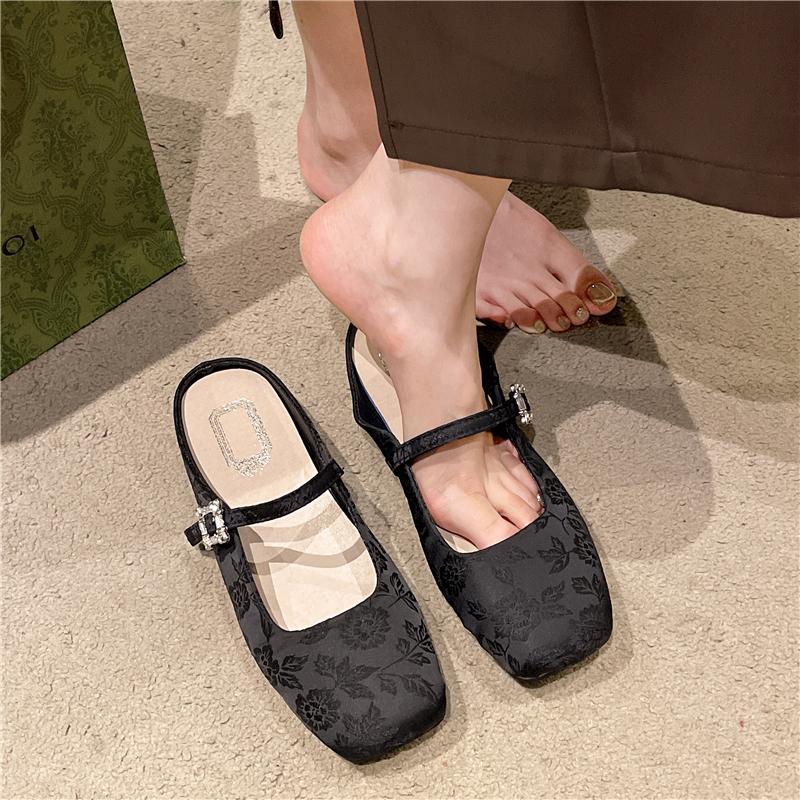 Новые балетки женские элегантные цветочные жаккардовые атласные шелковые туфли Мэри Джейн женские фирменные тапочки-мюли плоские сандалии большого размера 42