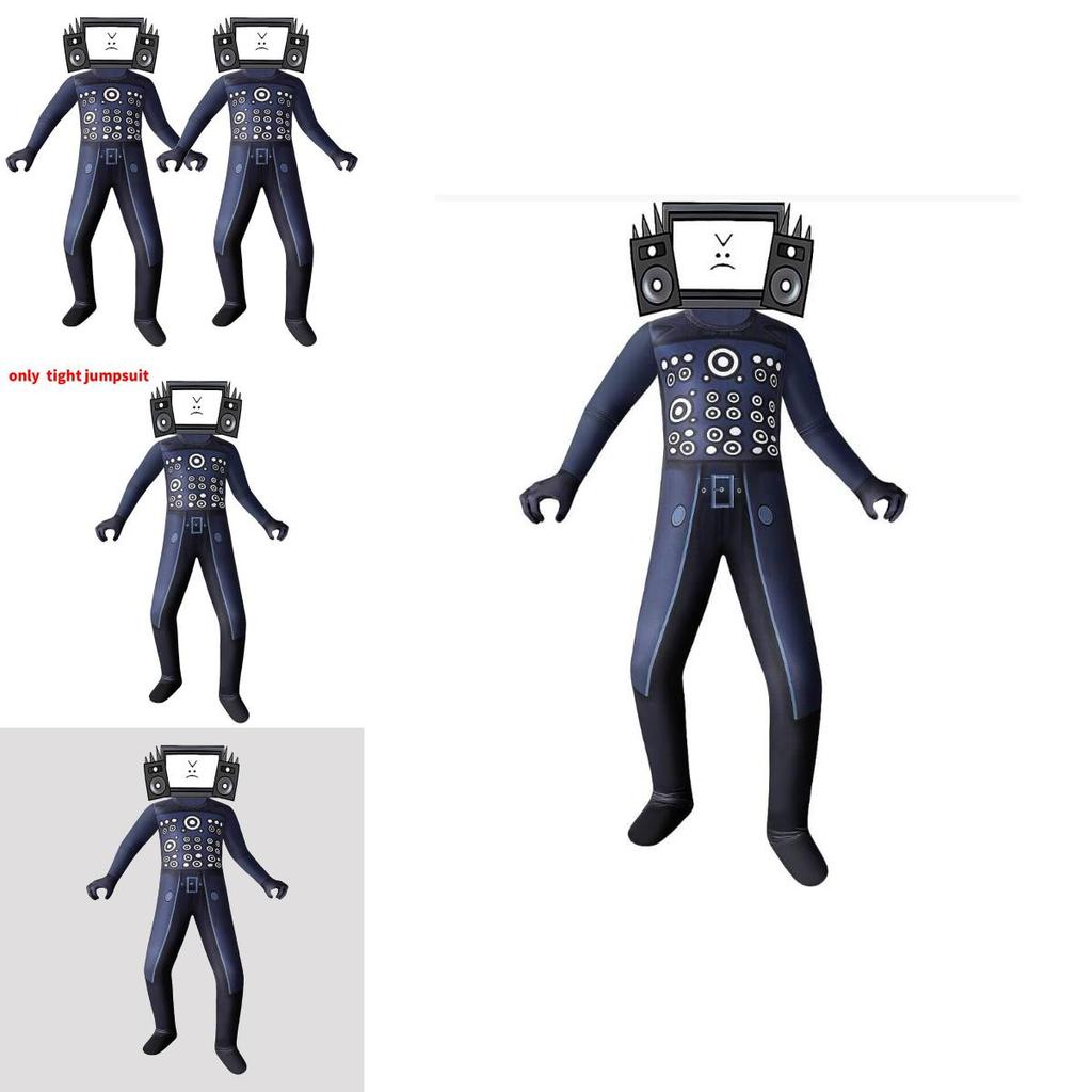 Skibidi Toilet Wave Audio Tv Man Cosplay Costume For Halloween Party With Long Sleeve Jumpsuit