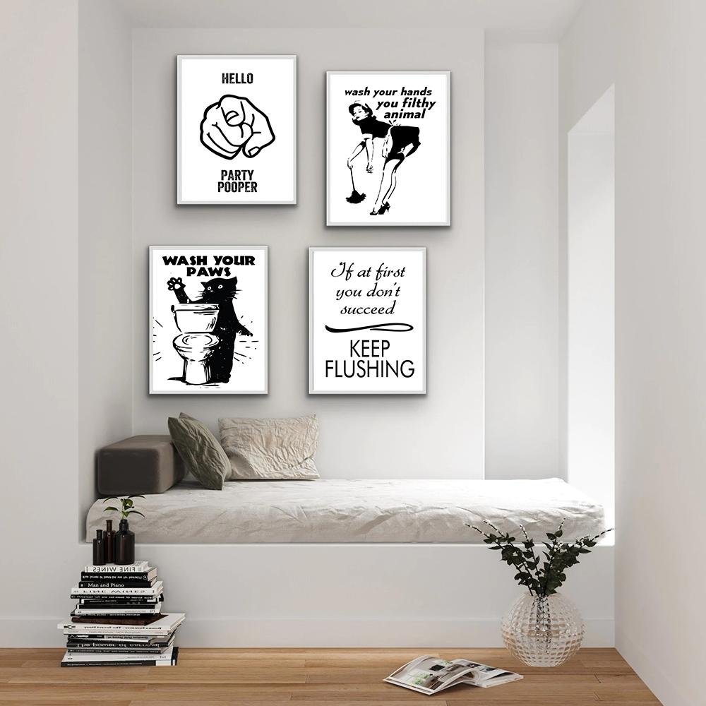 Забавная картина для ванной комнаты, красивая задница, цитата, холст, картина, абстрактная черно-белая женщина, настенное искусство, принты плакатов, картина, туалет, кот, домашний декор