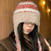 Plush Y2k Stripped Hat Korean Windproof Beanie Hat Winter Ear Protection Hat Girls