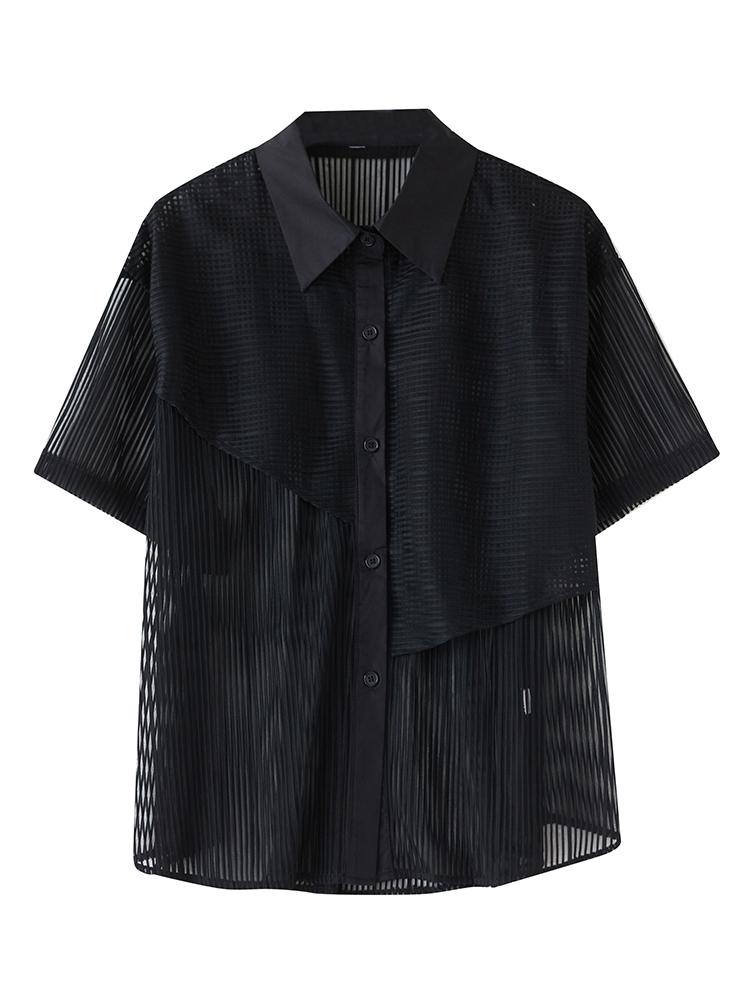 Xitao Повседневная свободная блузка однотонного цвета с отложным воротником GMM1086