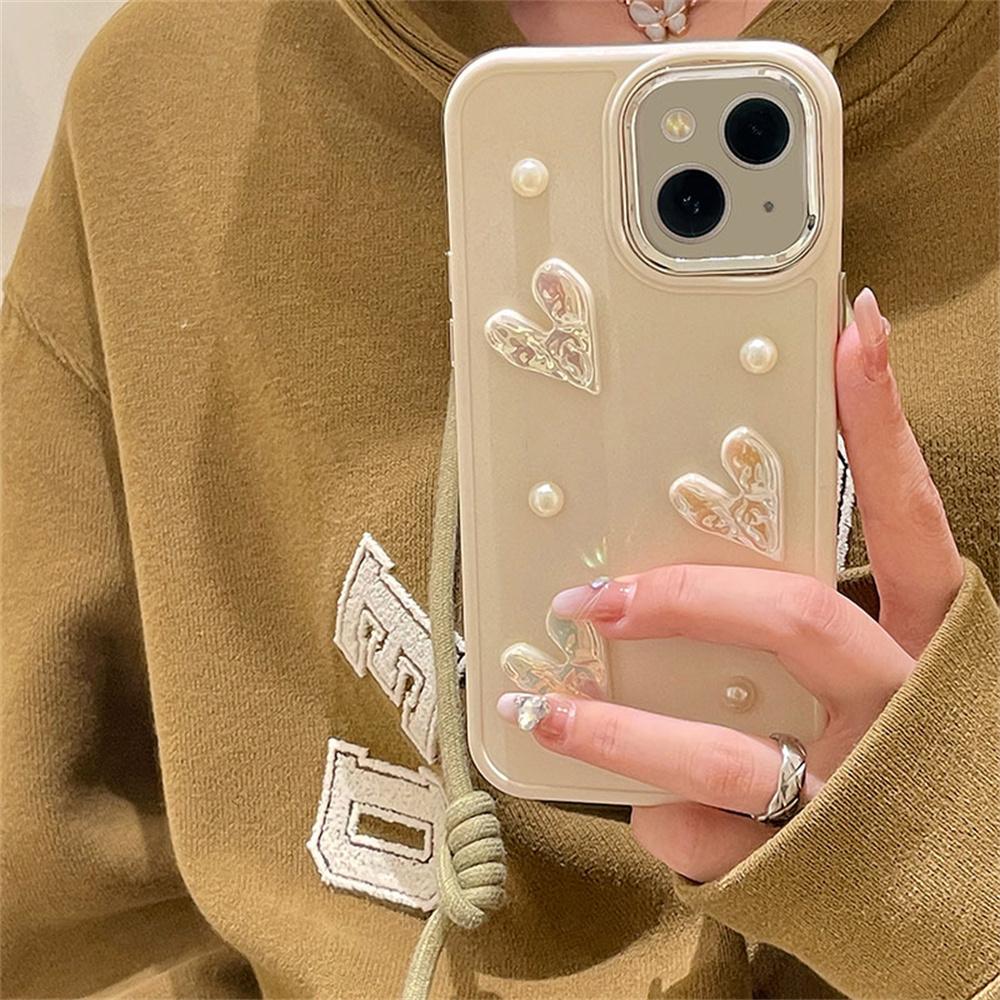 Японский корейский 3d Pearl Laser Love Heart мягкий чехол для телефона для Iphone 14 12 11 13 Pro Max Xr X Xs Max Роскошная защитная задняя крышка