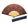 Folding Choju Jinbutsu Hemp Comes with a Folding Fan Decorative Carved Bamboo for Folding Fan Case Brown [Hanakanzashi] Men's Fan, Giga, Leaf, Brown,