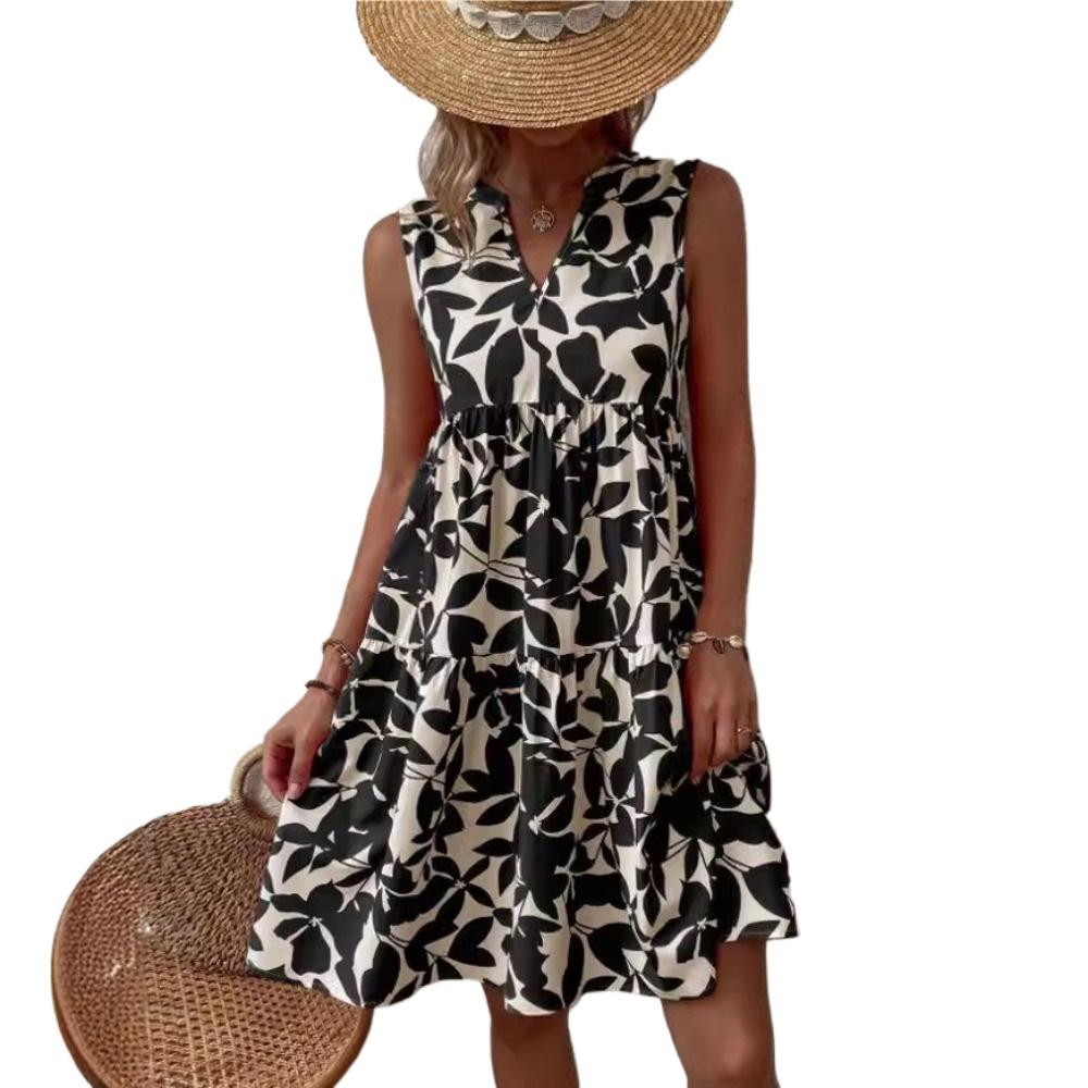 HNXC Женская мода Летние повседневные платья без рукавов с v-образным вырезом с цветочным принтом