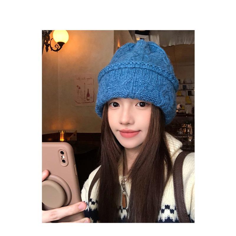 Women S Blue Knit Slouch Hat Winter Warm Thick Beanie Cap