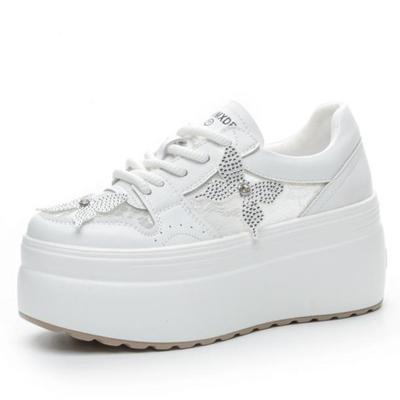 Модные 8 см новые весенние женские кружевные толстые кроссовки модные летние туфли на плоской платформе с клином удобные ботильоны из натуральной кожи с воздушной сеткой