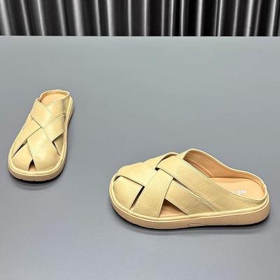 Сумка из натуральной кожи, шлепанцы с головой, женские, лето 2025, новинка, круглый носок, толстая подошва, ретро-плетеные, из коровьей кожи, повседневные, крутые шлепанцы