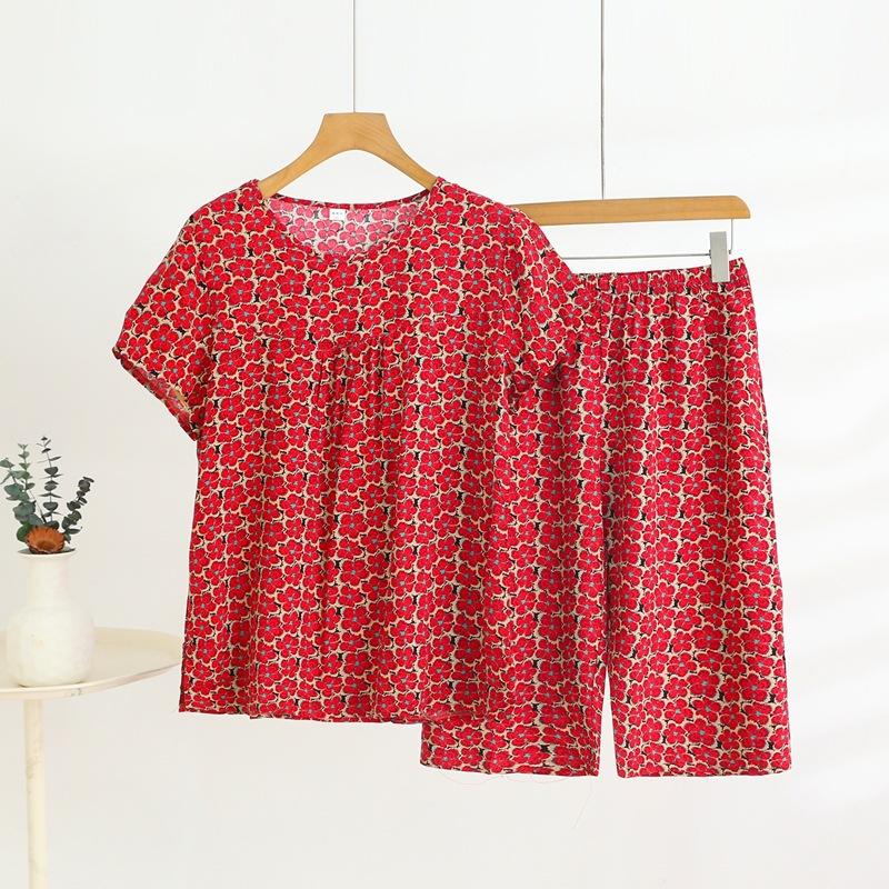 Летний комплект домашней одежды с коротким рукавом, женский тонкий топ с круглым вырезом, шорты, свободная пижама из двух частей